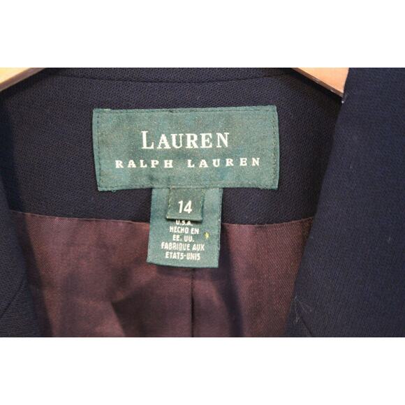 *Flawed Lauren Ralph Lauren Wool Double Breasted Blazer Suit Jacket Navy Size 14 - Picture 4 of 16